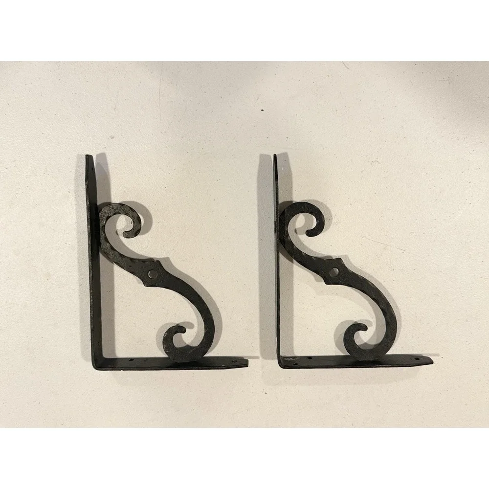 Pair Of Vintage Italian Wrought Iron Scroll Shelf Brackets